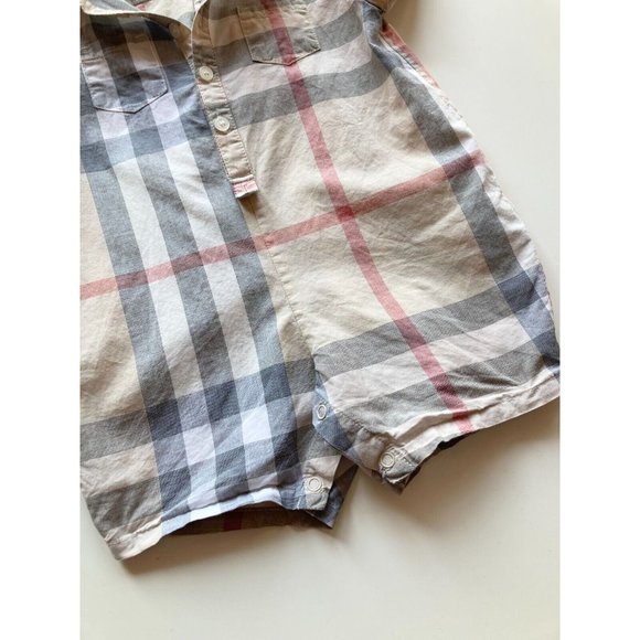 Kids' BURBERRY Light Tan Nova Check Plaid One Piece Jumpsuit Romper, Size 6M - Picture 3 of 12
